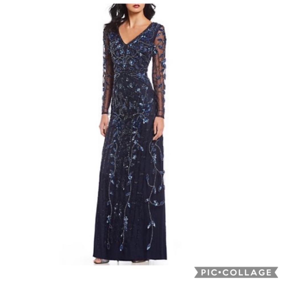 Aidan Mattox embellished sheer long sleeve long gown